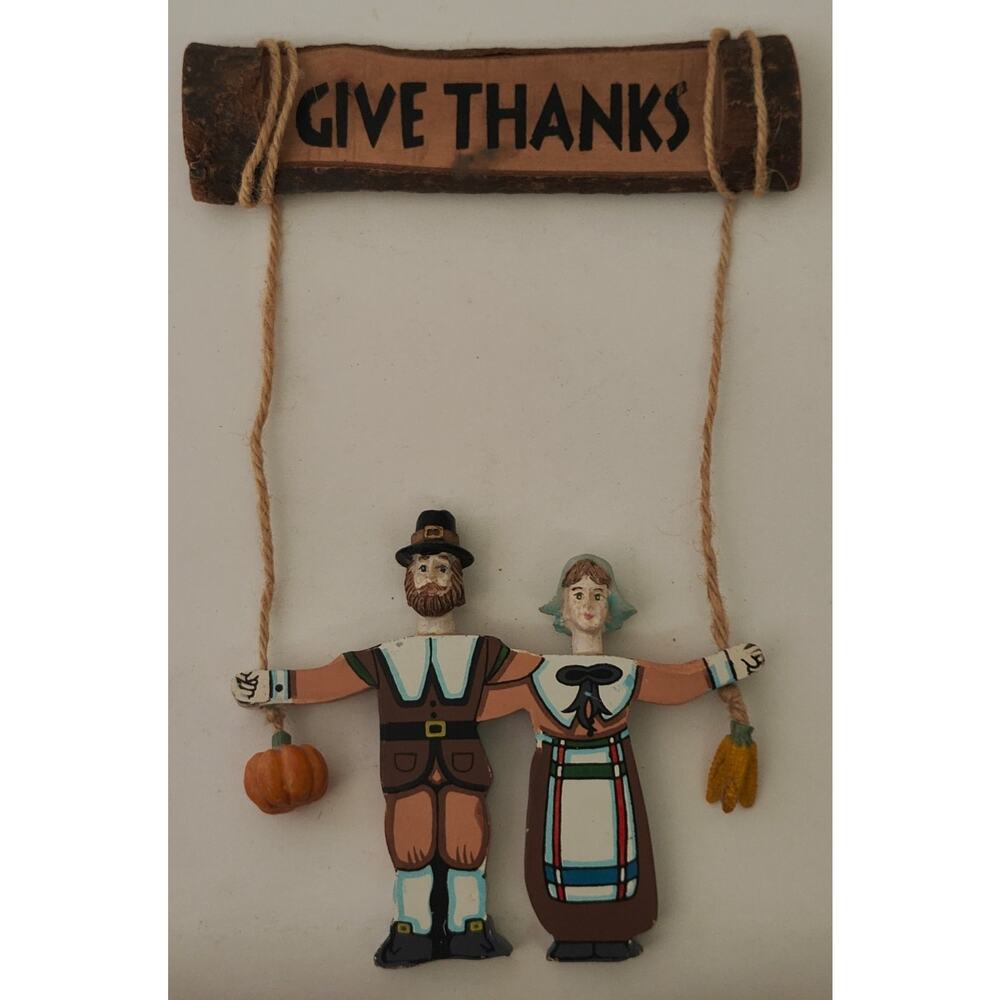 Terry's Village Wooden Folk Art Thanksgiving Holiday Hanging Sign Pilgrims Decor